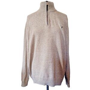 American Eagle Men's XL 1/4 Zip Sweater Logo Mock Neck Pullover Beige AE